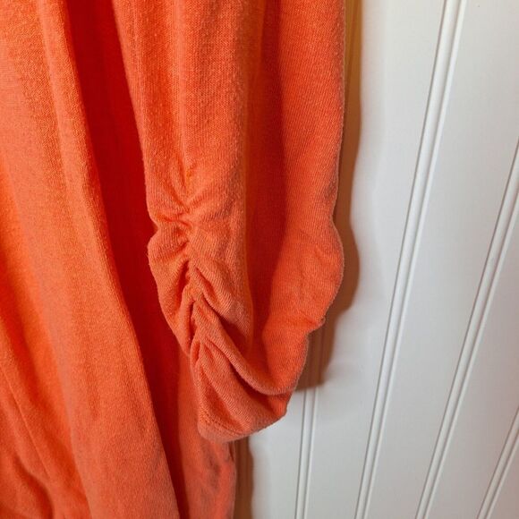 Cato Woman Size 22/24W Open Front Cardigan Peach Ruched Swing Asymmetrical Knit - Picture 2 of 7
